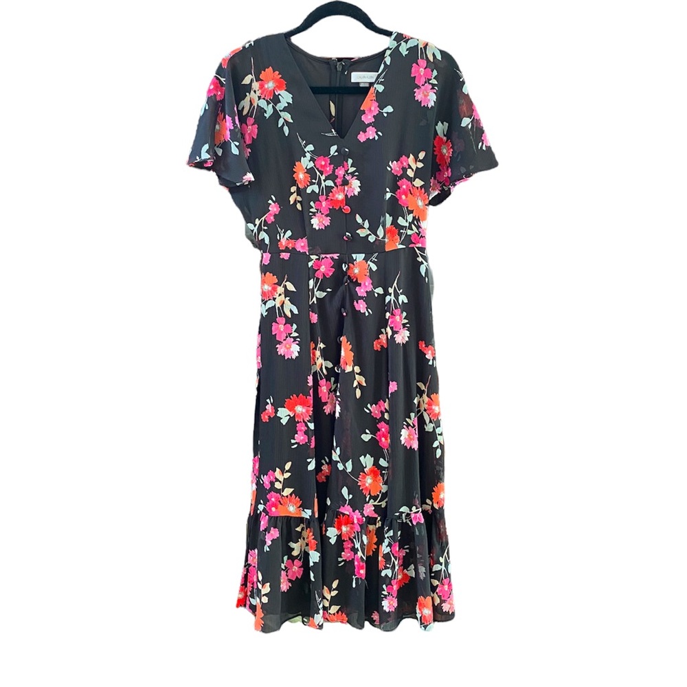 CALVIN KLEIN black floral print dress